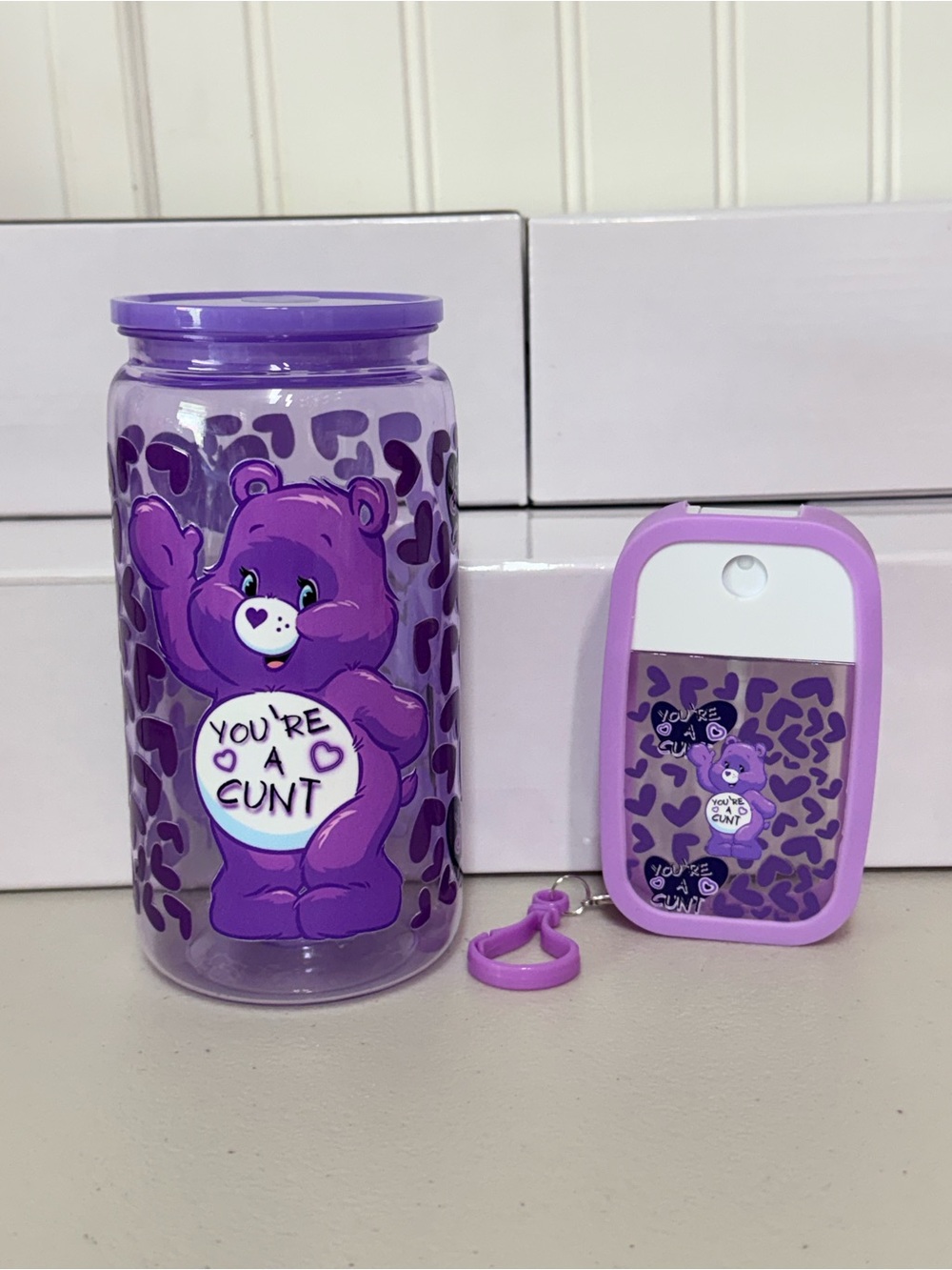 Swear bear set- 16 oz acrylic cup and refillable spray bottle with keychain